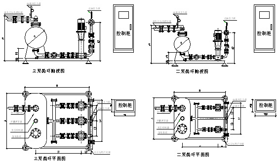 不銹鋼無(wú)負(fù)壓變頻供水設(shè)備平面圖