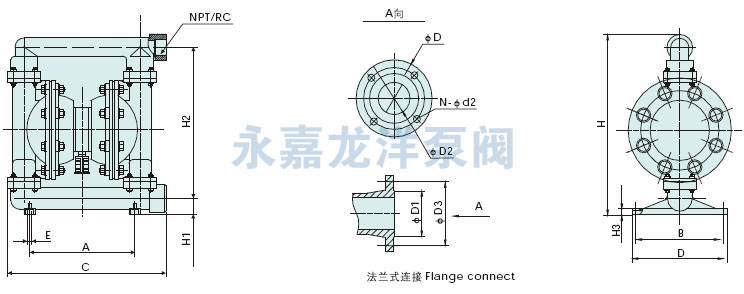 QBY鋁合金氣動隔膜泵安裝尺寸圖